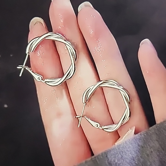Silver Twisted Circle Earrings - Picture 5 of 5